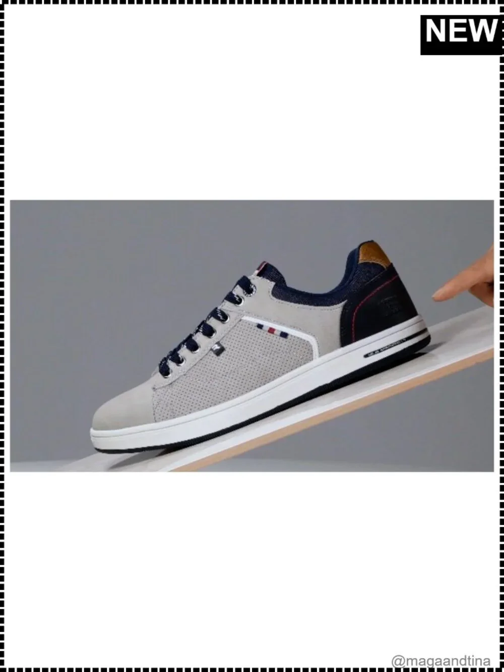 Men's PU Leather Fashion Sneakers Lace-Up Casual Shoes Breathable
